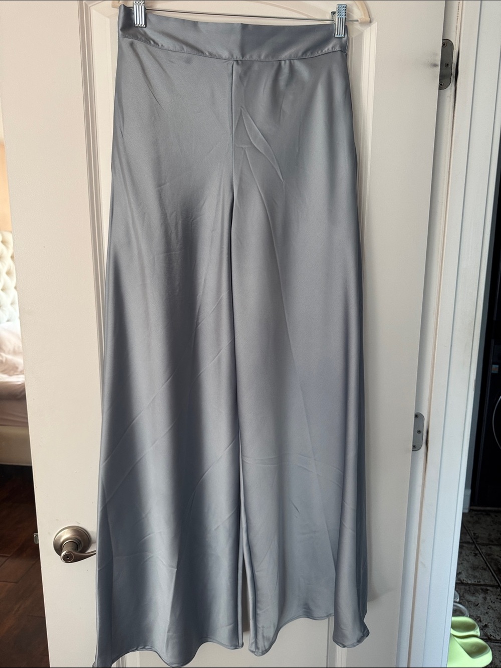 Renee C. Wide Leg Satin Pants in Light Gray